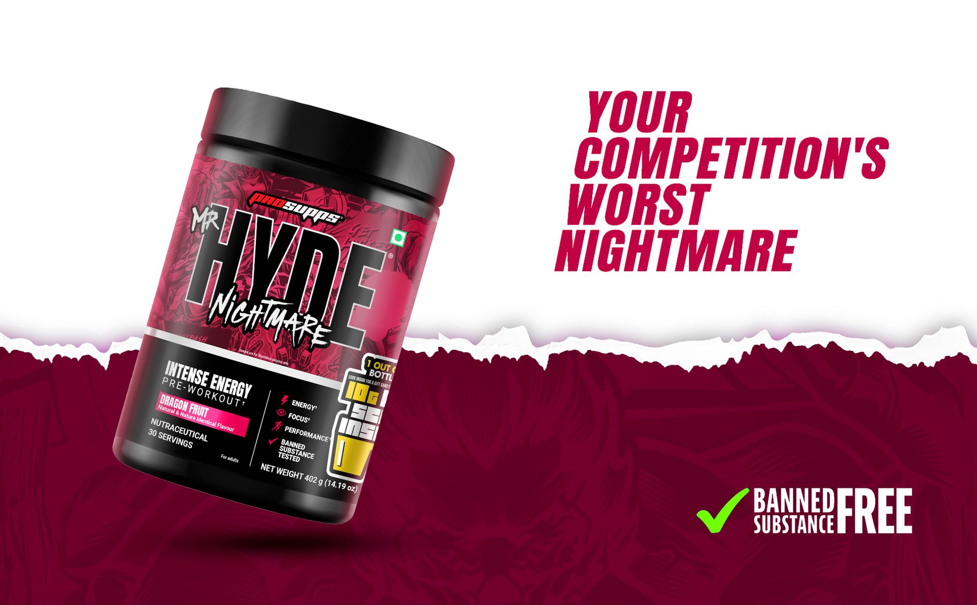 ProSupps Hyde Nightmare Dragon Fruit Pre Workout Powder, 30 Servings