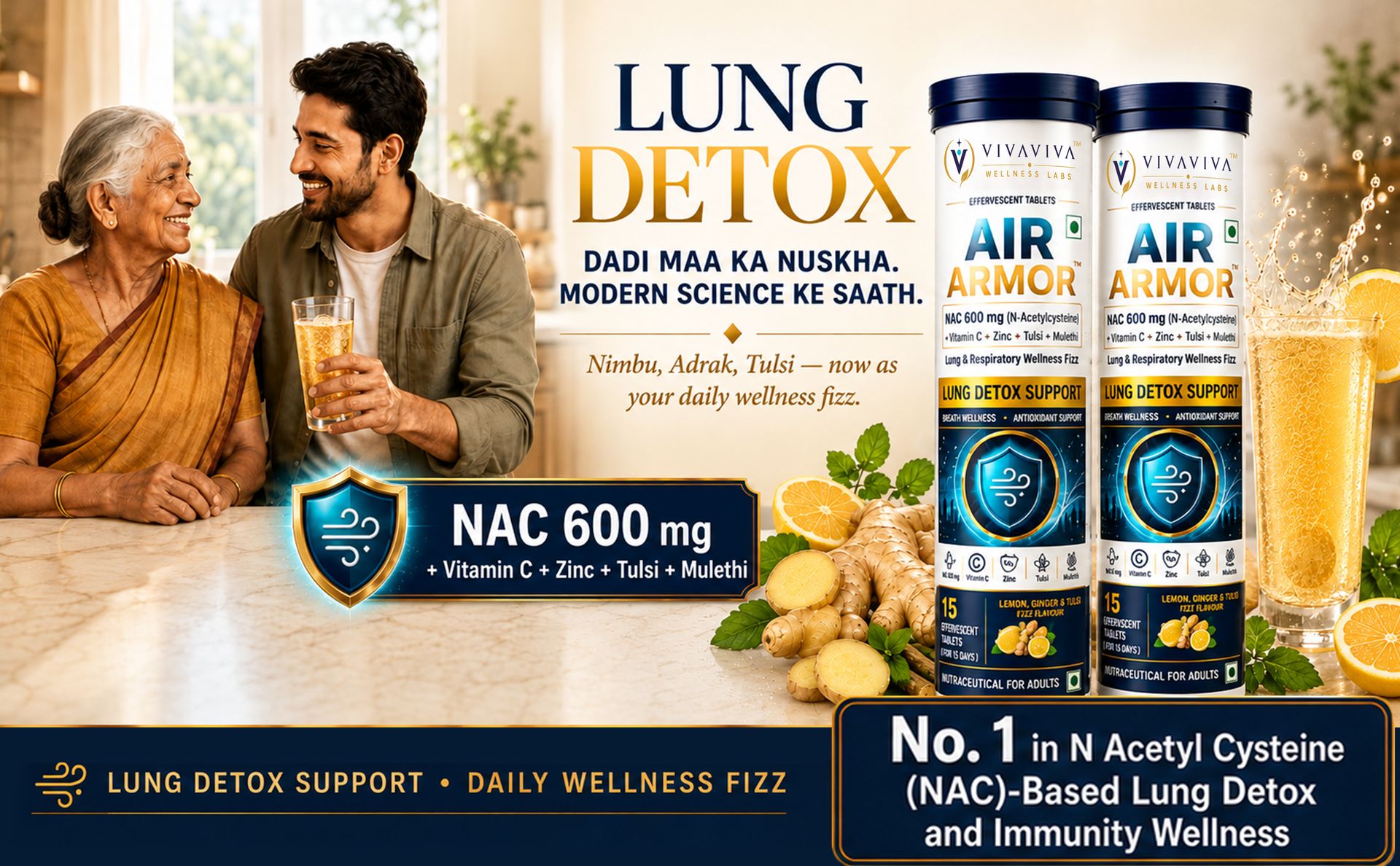 VIVAVIVA Air Armor Lung Detox and Cleanse Tablets, N acetyl cysteine 600mg