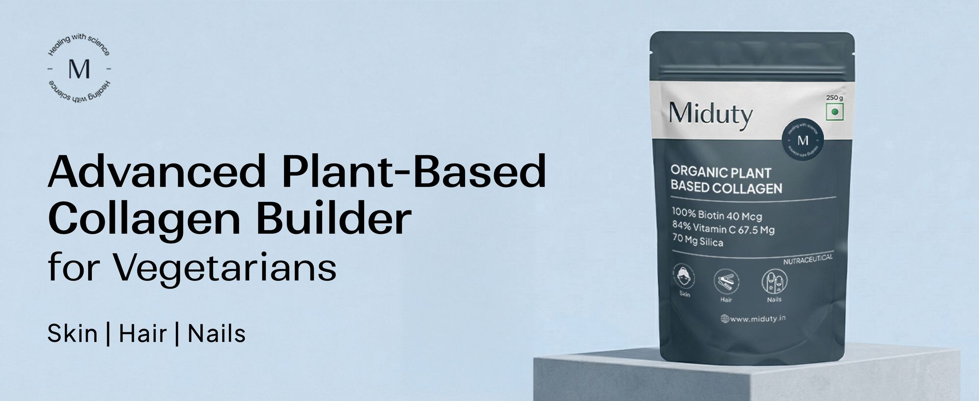 Miduty Collagen Builder-Plant Based Powder For Skin, Hair & Nails, Skin Nourishing Formula, Plant Based Collagen - 250gm