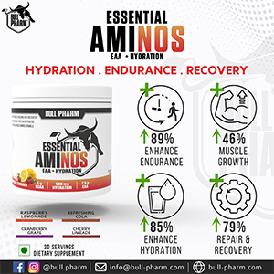 ESSENTIAL AMINOS | HYDRATION | Vegan BCAA,L-Leucine,L-Iso Leucine,L-Valine,Coconut Water Powder | Lean Muscle Building I Recovery I FSSAI Approved (Raspberry Lemonade)