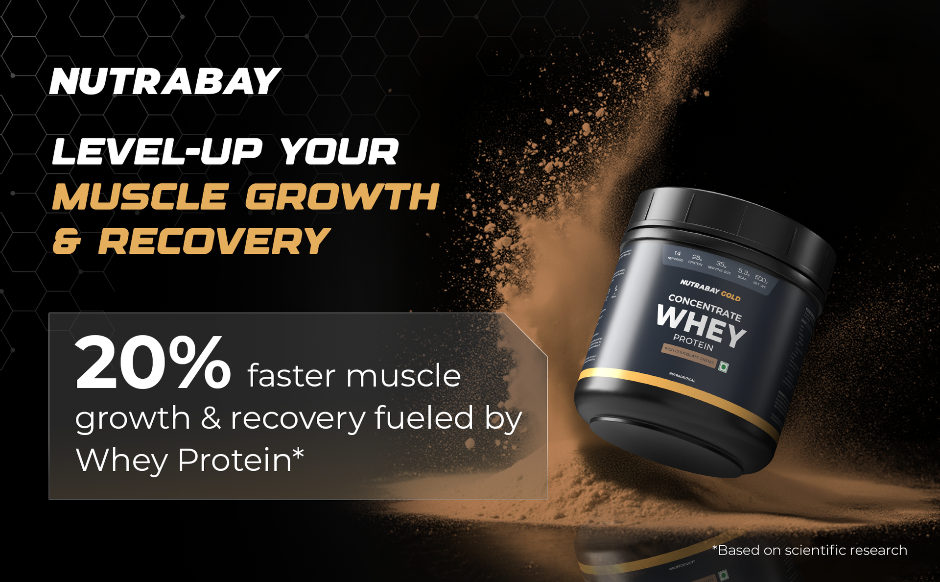 Nutrabay Gold Whey Protein Concentrate with Digestive Enzymes 25g Protein, 5.3g BCAA, 3.9g Glutamic Acid – Muscle Support & Recovery – 500g, Rich Chocolate Crème | Trustified Certified 100% Authentic