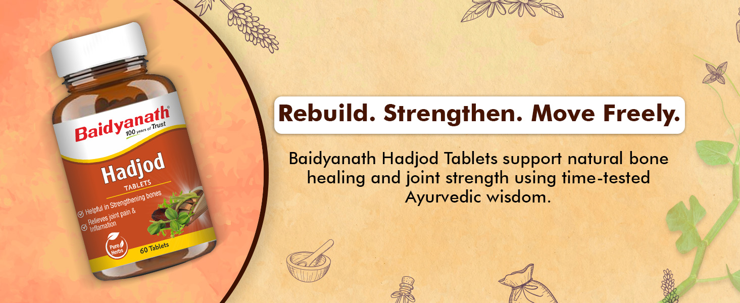 Baidyanath Ayurved Hadjod - 60 Tabs | Pure Natural Ayurved Tablets | For Joint Health, Wellness Tablets | Helps in Weight And Bone Support