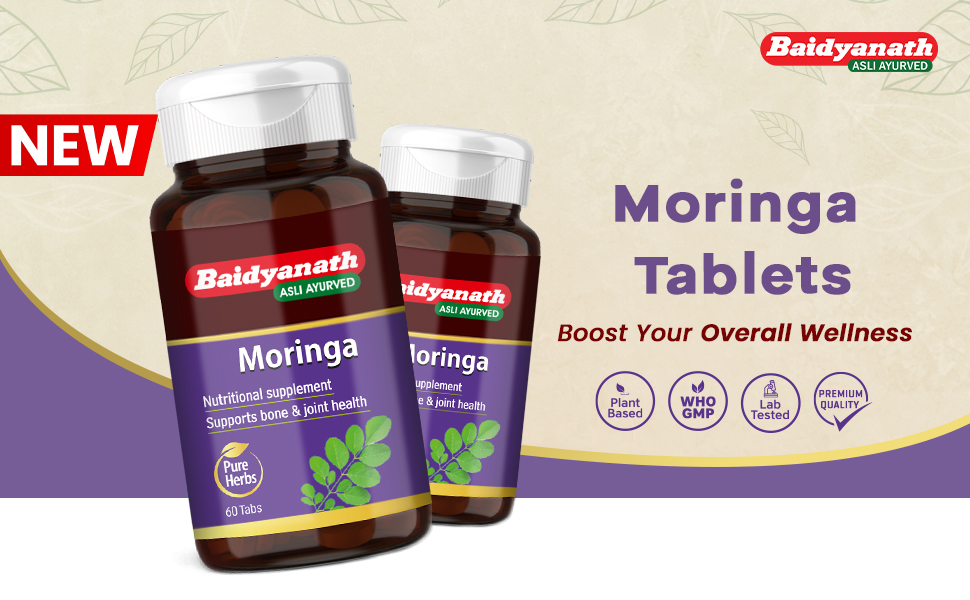 Baidyanath Moringa - 60 Tablets | Gives Natural Energy & Nutrients | Daily Nutrition, Bone & Joint Support, Energy & Metabolism | Pure Moringa Leaf Extract |