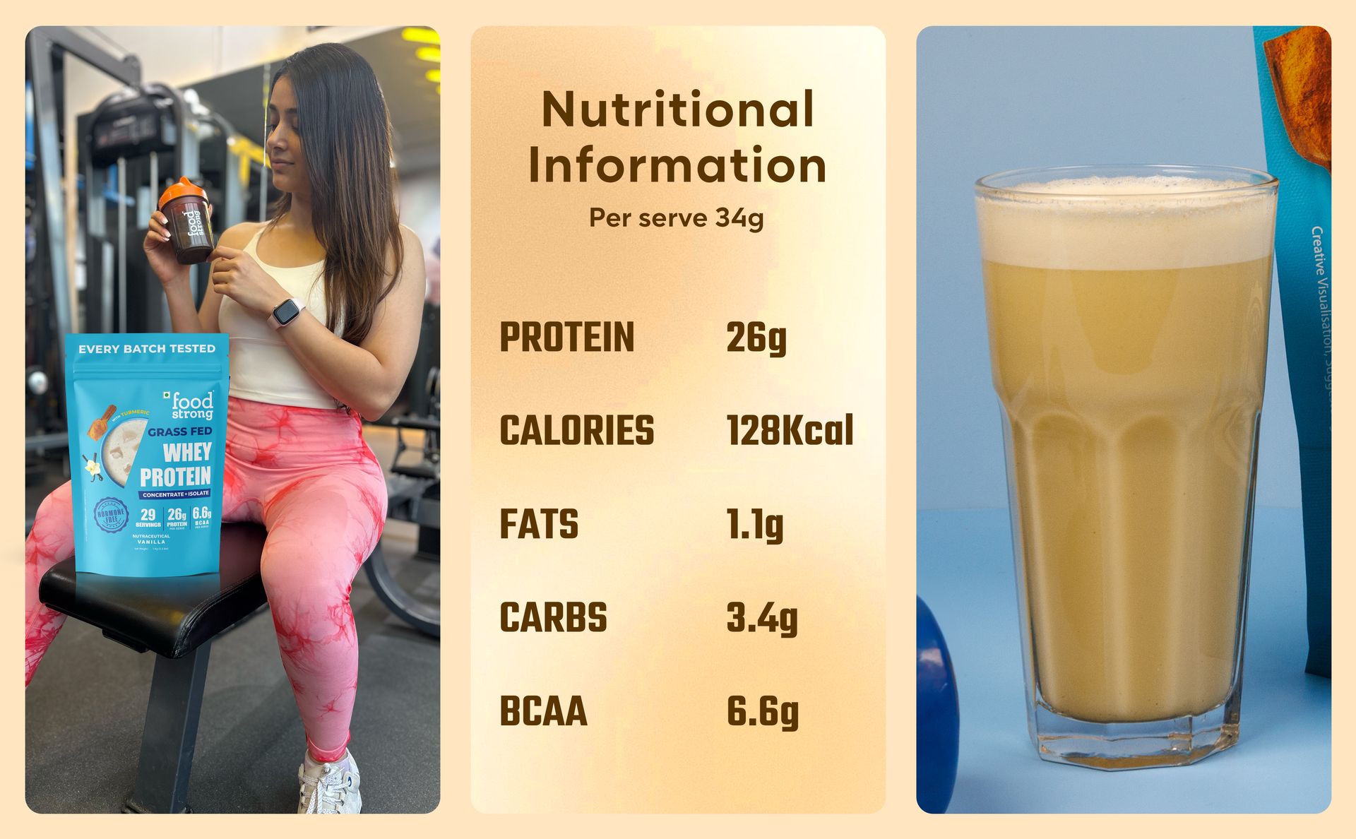 Foodstrong Whey Protein Powder Vanilla 26g Protein 1KG Premium Quality