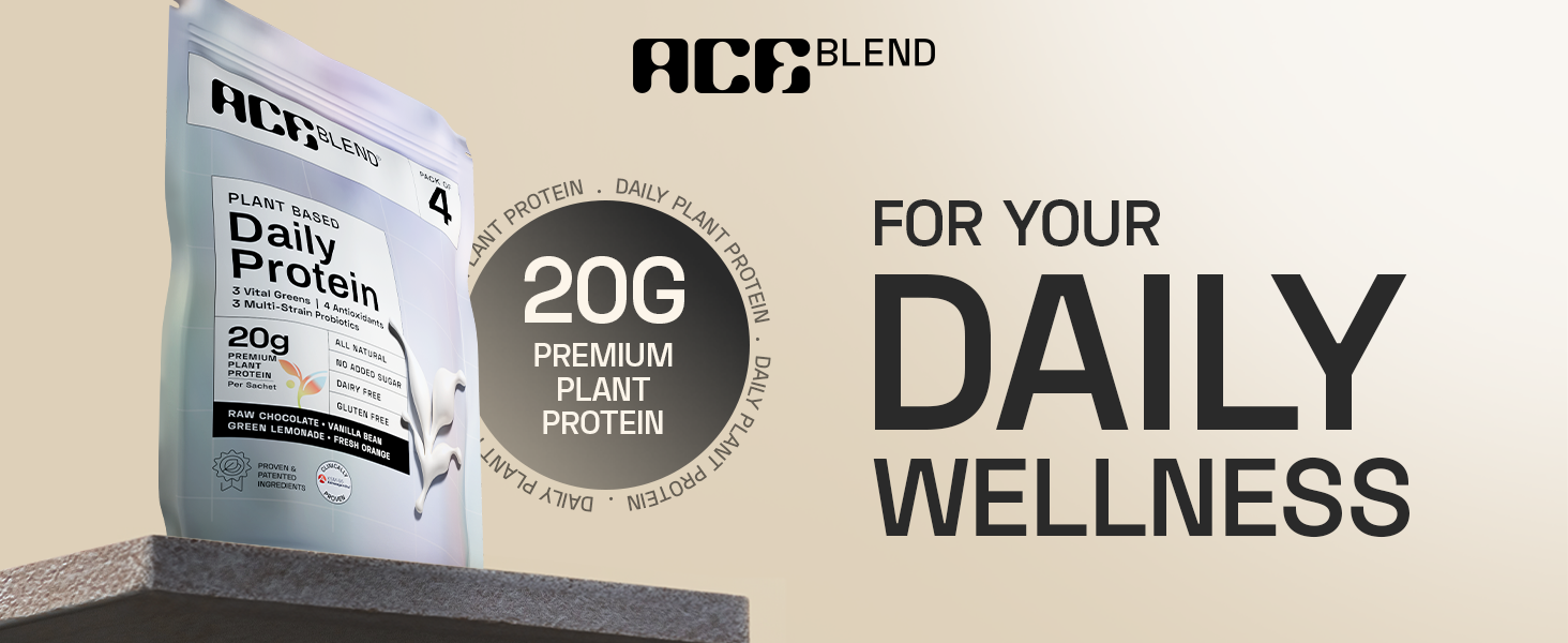 Ace Blend Daily 20G Plant Protein (30 Servings)| Pea & Brown Rice Isolate | 3 Vital Greens 4 Antioxidants 3 Probiotics | Boosts Strength, Recovery & Fat Loss | For Men & Women | Vanilla Flavour, 960g