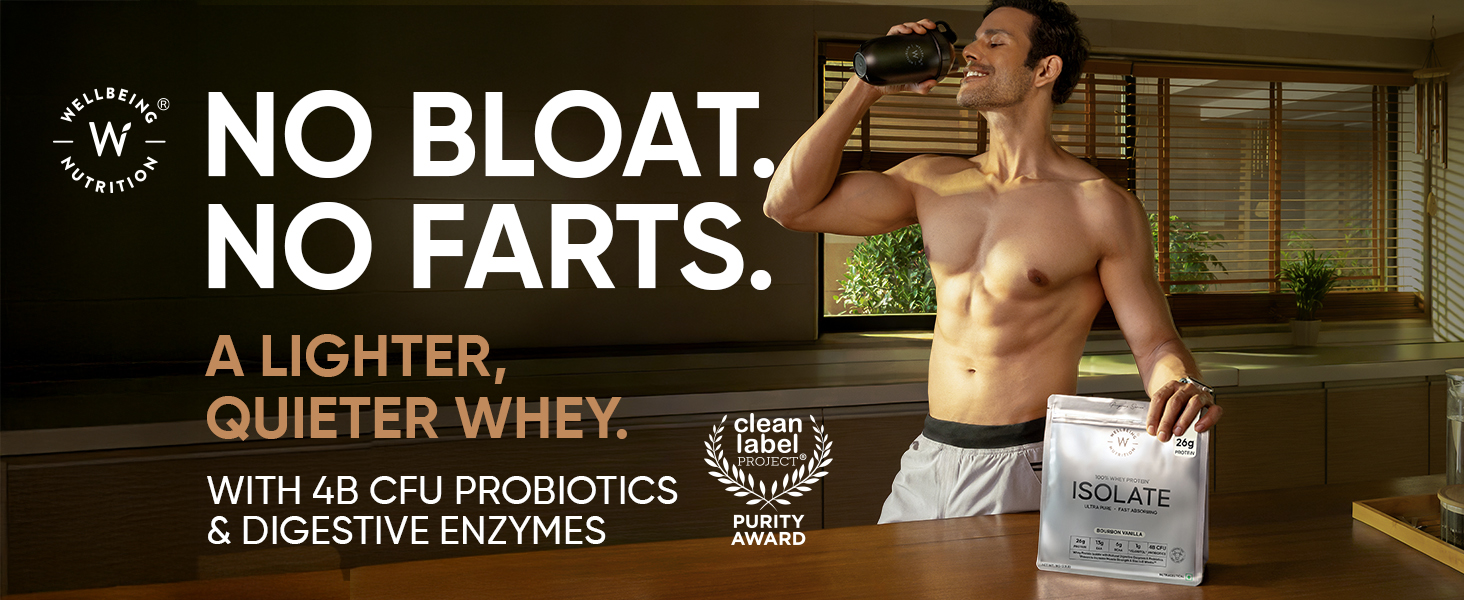 Wellbeing Nutrition Clean Whey Protein Isolate 1kg Bourbon Vanilla | 26g Protein, Clinically Proven Velositol for 2x Muscle Protein Synthesis, 4B CFU Probiotics, Digestive Enzymes, Bloat Free, Easy Digest