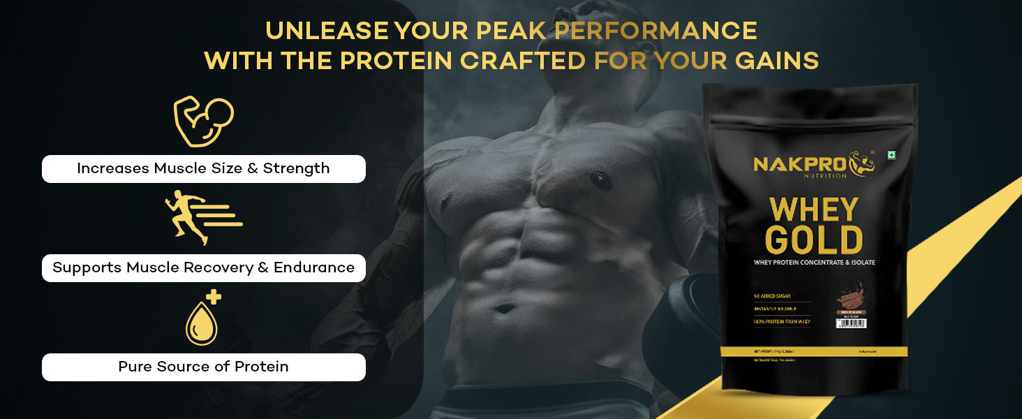 NAKPRO NUTRITION Gold Premium Whey Protein | 1kg Chocolate | 27g Protein | Isolate & Concentrate