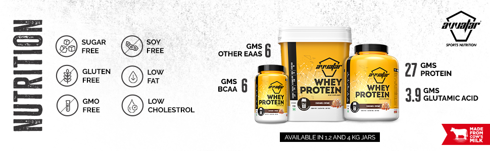 avvatar WHEY PROTEIN | 1Kg | Caramel Crème Flavour | 27g Protein | 29 Servings | Isolate & Concentrate Blend