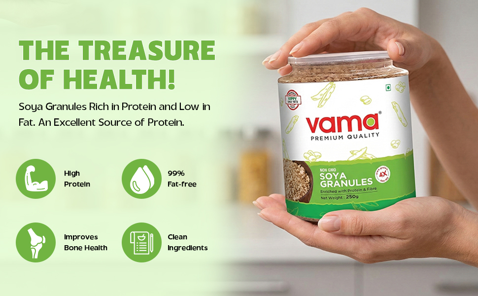 Vama Soya Mince Granules 250g | 99% Fat Free & Gluten Free | High Protein Nutrient-Rich Soya Chunks Alternative | Healthy Meal Ingredient