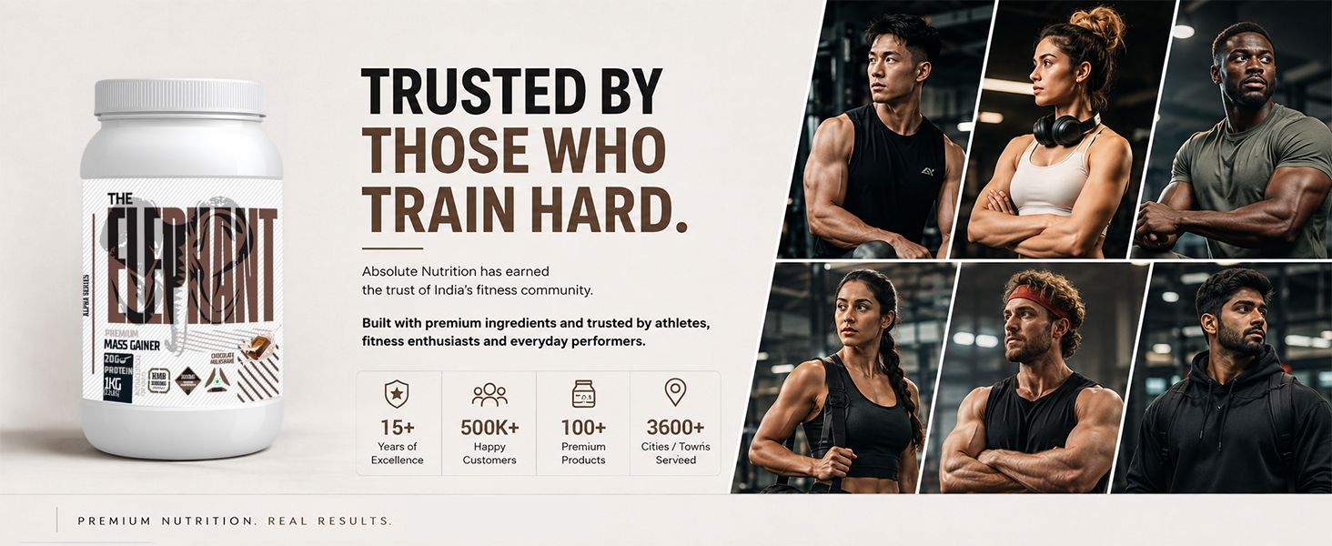Absolute Nutrition Elephant Premium Mass Gainer | Weight Gainer with 20g Protein, 3000mg Creatine Monohydrate & 1000mg HMB | Muscle Gain Supplement | 1kg (Chocolate Milkshake)