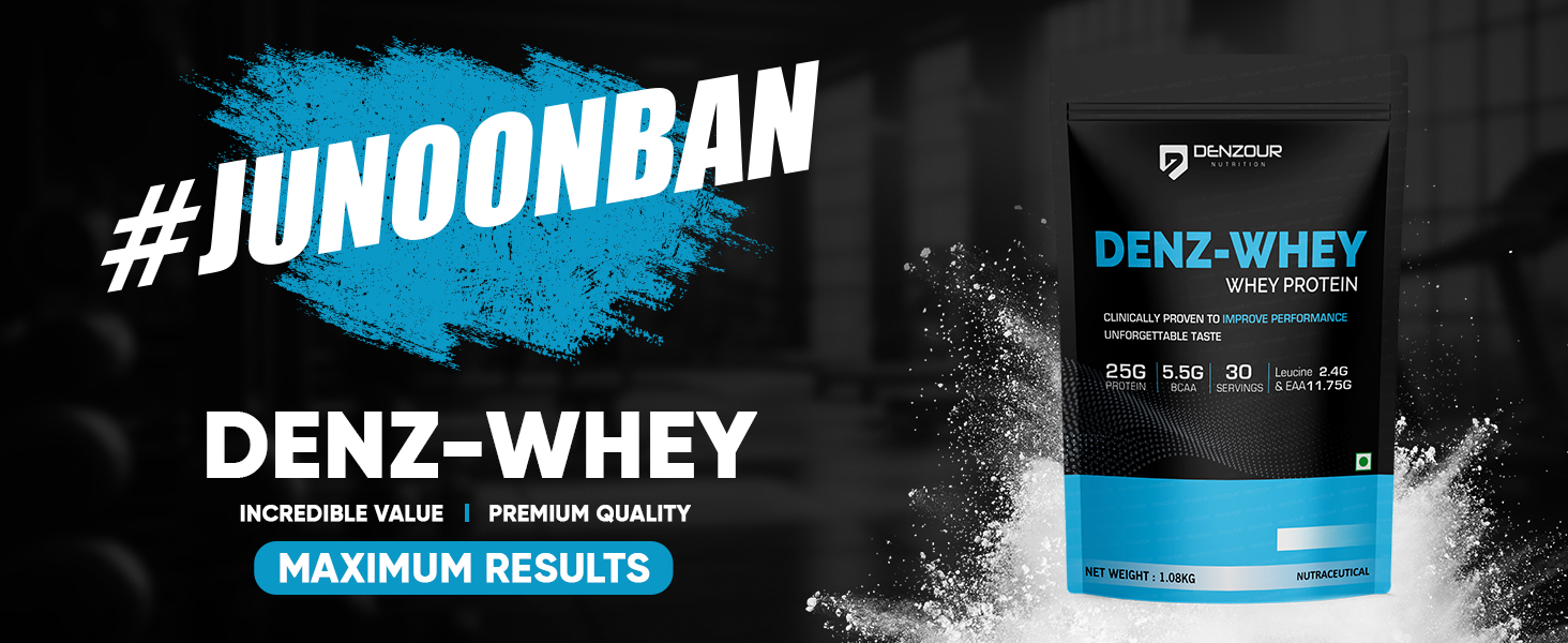 DENZOUR NUTRITION Denz Whey Protein Powder | 25g Protein + 5.5g BCAA | Belgium Chocolate Flavour | Fast Digesting & Lab Tested | Muscle Recovery & Strength | 1.08kg | 30 Servings