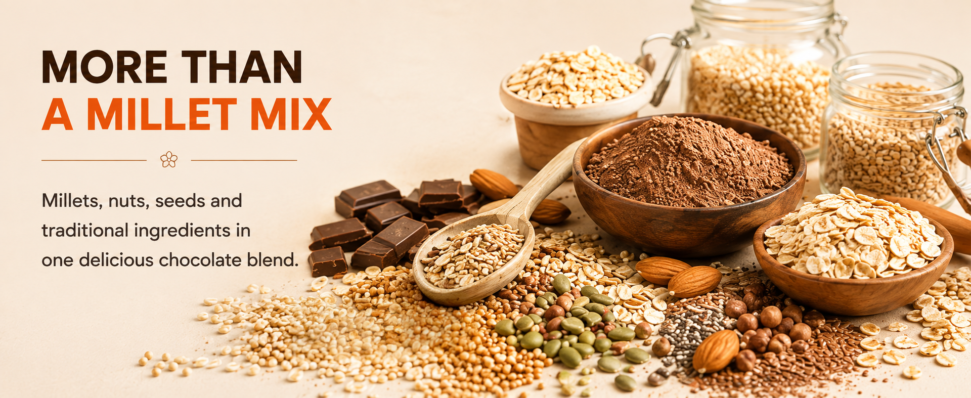 PRO+ Milky Millet Mix, Super Chocolate Flavor, 0% Refined Sugar, 16+ Superfoods, High Protein, 200g
