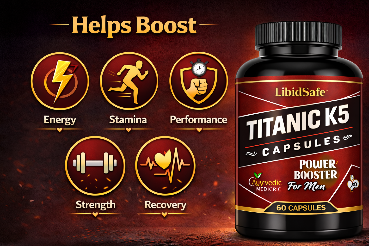 Titanic-K5 Extra Time Capsules for Men – Original Formula, Improved Strength & Longer Lasting Stamina, Ayurvedic Health for Maximum Health Support