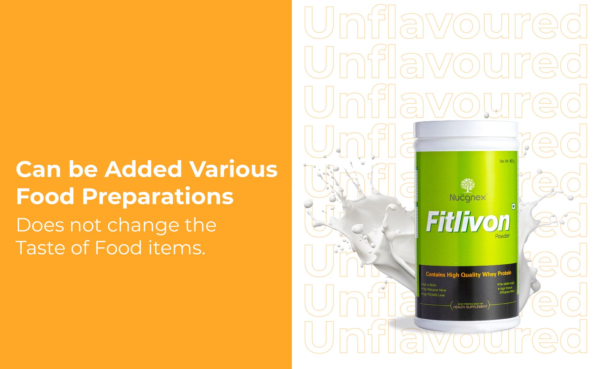 Nucgnex Fitlivon Whey Protein Powder for Daily Use | PDCAAS 1.0 Whey Protein with BCAA | For Active Lifestyle & Everyday Fitness | Easy to Mix & Digest | No Added Sugar | 400g