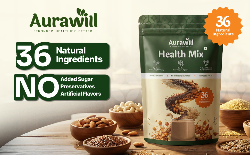 Aurawill Health Mix Powder 1.35 Kg | 36 Natural Ingredients | Sathu Maavu Multigrain Drink | No Added Sugar | for Kids Adults Elders | Gut Immunity