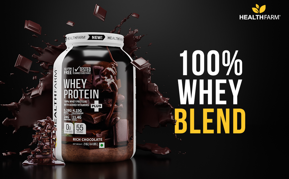 HEALTHFARM Whey protein plus | Added vitamins | Gluten-free | Builds Lean Muscles | 24g Protein | Tropical Mango | 2KG / 4.4lbs
