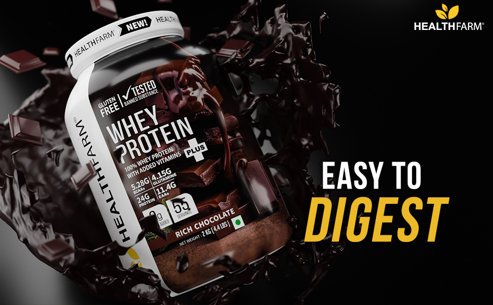 HEALTHFARM Whey protein plus | Added vitamins | Gluten-free | Builds Lean Muscles | 24g Protein | Tropical Mango | 2KG / 4.4lbs