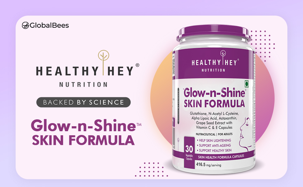 HealthyHey Nutrition Glow-n-Shine| Skin Health Formula | 30 Vegetable Capsules