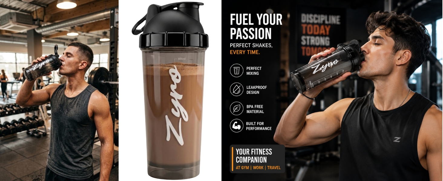 Zyro Protein Shaker Bottle 750ml PC Material with Flip Cap Smoke Black