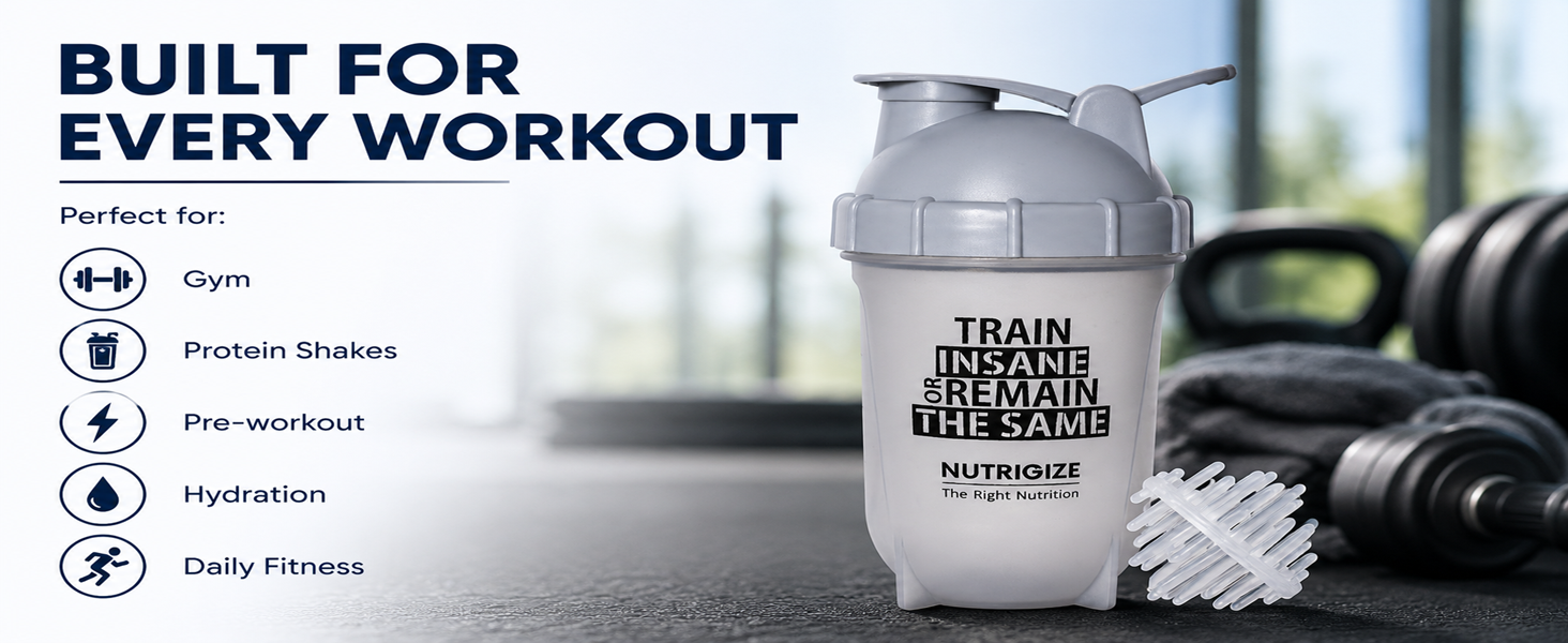 Smart Classic Atom Leakproof Protein Sipper Bottle, Shaker Bottle with Blender ball 500 ml (White)
