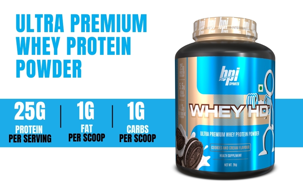 BPI Sports Whey HD Ultra Premium Protein Powder, Cookies & Cream, 2.0 kg