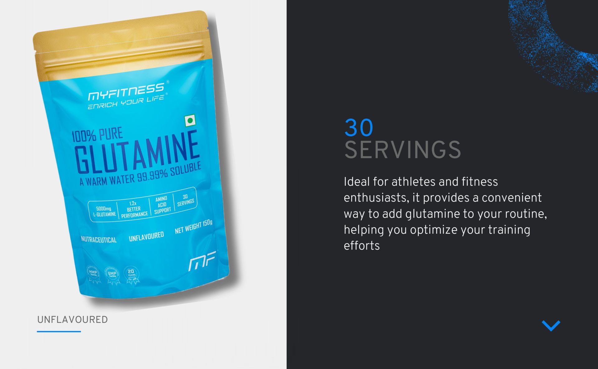 Myfitness 100% Pure Glutamine Powder | 150g | 5000mg L-Glutamine Powder | Unflavoured | Glutamine Supplement For Men & Women