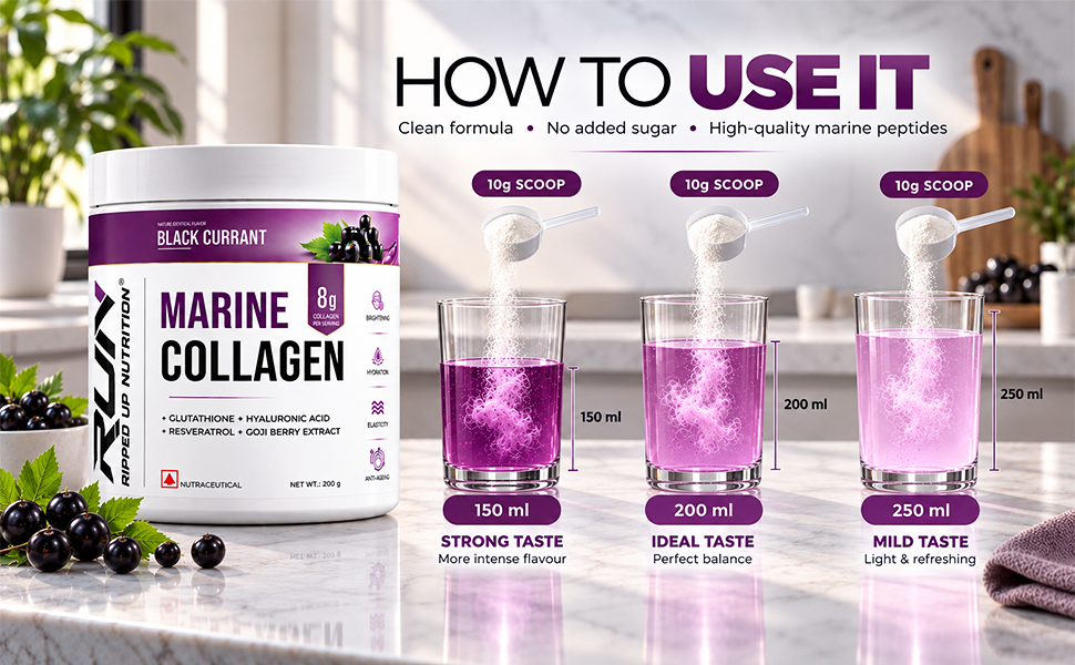 Ripped Up Nutrition Marine Collagen Powder | 8.9g Collagen + 200mg Glutathione | Zero Sugar, No Fishy Smell | Skin Glow, Anti-Aging, Hair & Nails | Hyaluronic Acid, Goji Berry, Resveratrol | 200g – Orange