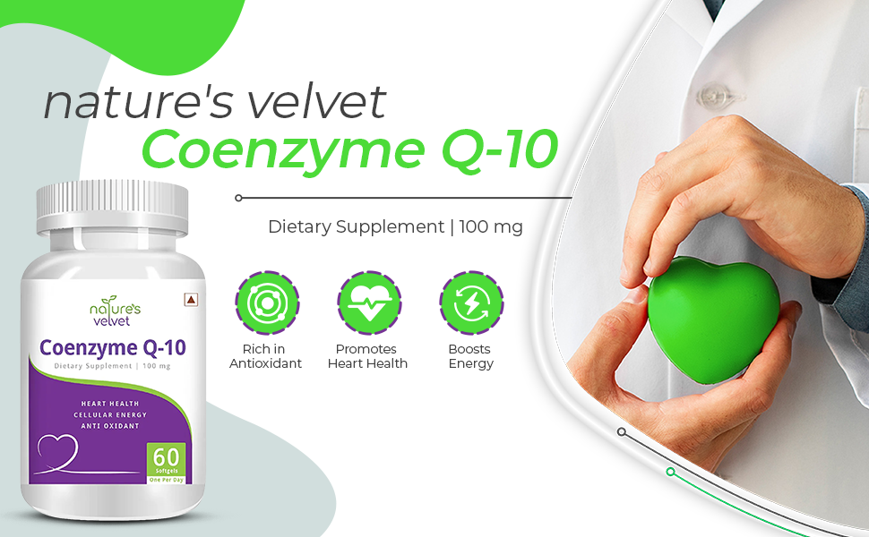 nature's velvet Coenzyme Q-10 Rich in Antioxidant, Promotes Heart Health & Boosts Energy, 60 Softgels (Pack of 1)