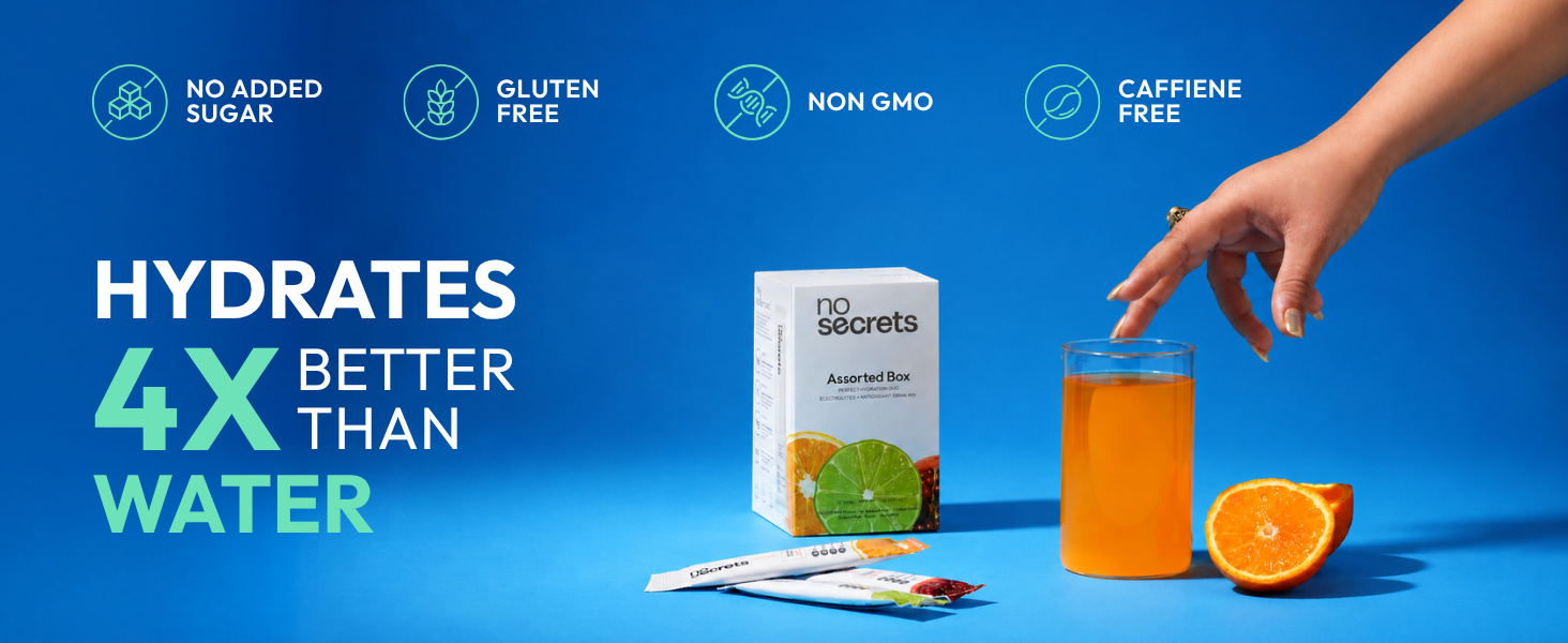 No SECRETS Perfect Hydration Duo – Lime, Orange & Pomegranate - Pack Of 2 (12 Sticks Each) | Electrolytes & antioxidants | Instant Hydration & Energy | Vegetarian | Daily Hydration & Recovery