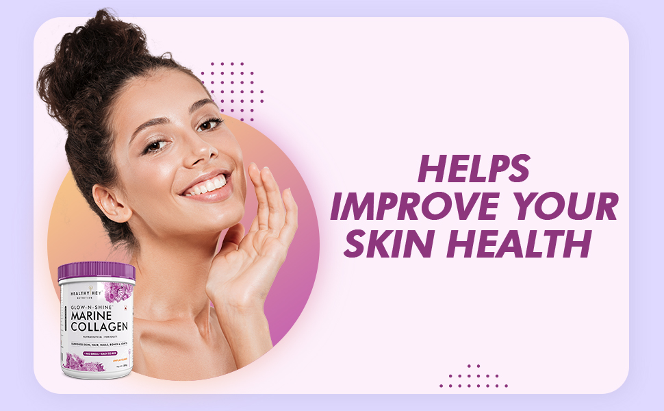 HealthyHey Glow-N-Shine Marine Hydrolyzed Fish Collagen Peptides | Type 1 & 3 Collagen Supplement with Hyaluronic Acid | For Skin, Hair, Nails (Unflavoured, 200,g)
