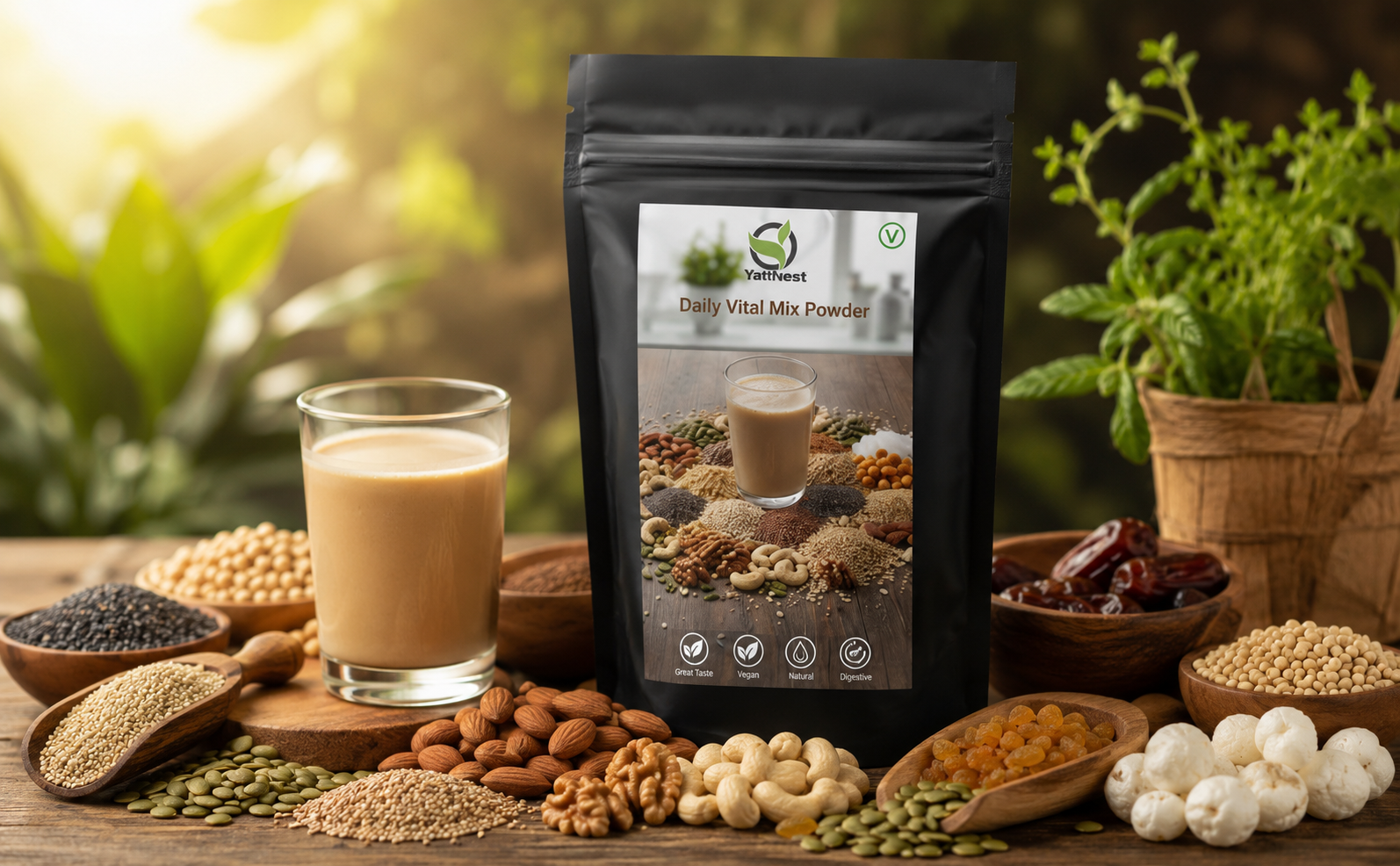Yathest Premium Daily Vital Mix Powder, 200gm, pack of 200gmx1, Seeds and Dry Fruits Powder | 100% Natural | No Added Sugar | No Preservatives | Dry Fruits Mix 200g