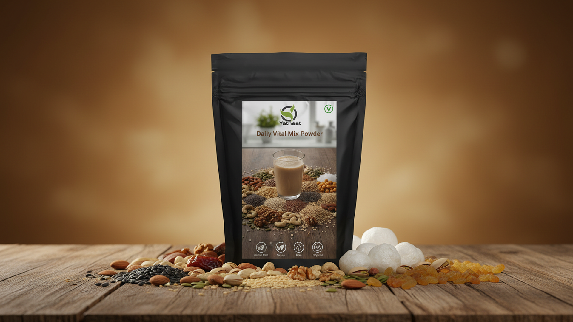 Yathest Premium Daily Vital Mix Powder, 200gm, pack of 200gmx1, Seeds and Dry Fruits Powder | 100% Natural | No Added Sugar | No Preservatives | Dry Fruits Mix 200g