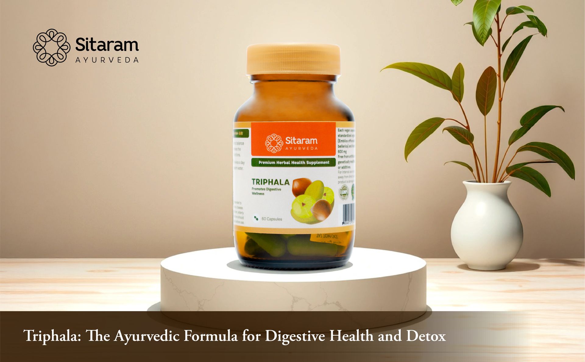 Sitaram Ayurveda Triphala Capsules | Supports Digestive Wellness & Natural Bowel Balance | Vegan | 60 Nos.