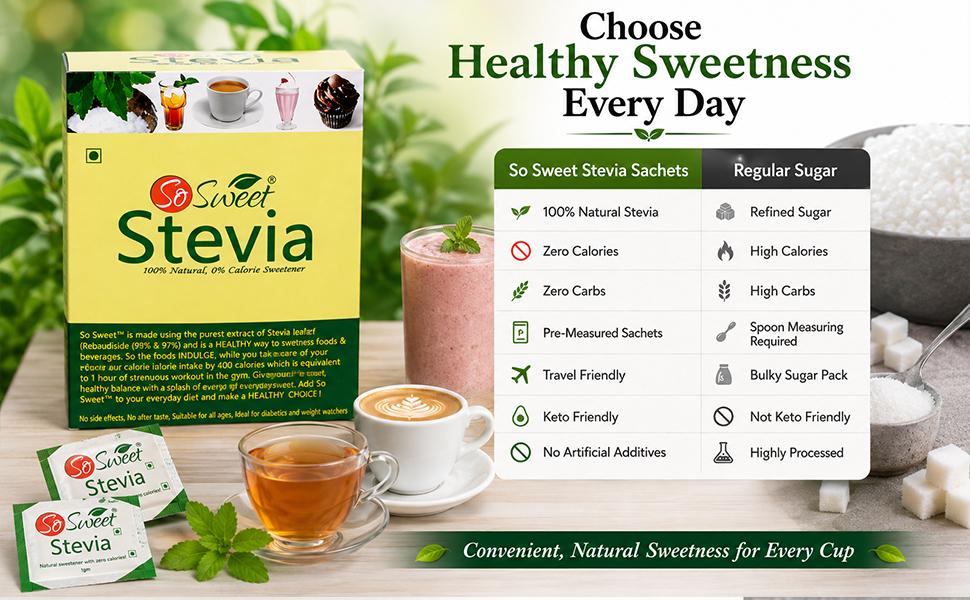 So Sweet Stevia Sachets, Sugar Free Zero Calorie Sweetener, 200 Sachets