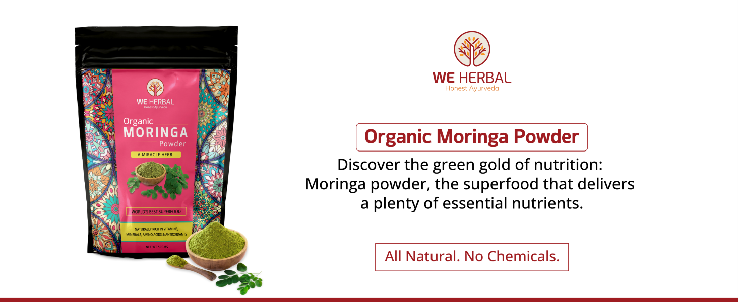 Organic Moringa Powder 50g, Pure & Natural Moringa Leaf Superfood for Weight Loss, Fat Burn, Cholesterol Control, Detox & Immunity Support, High in Vitamins, Minerals & Antioxidants