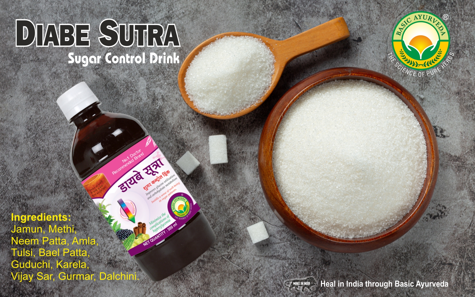Basic Ayurveda Diabe Sutra 500ml | Ayurvedic Blend of Jamun Methi Neem Amla Tulsi & Karela | Wellness Tonic for Healthy Lifestyle