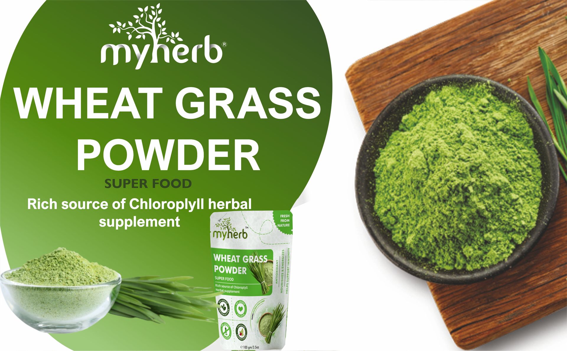 MYHERB 100% Natural Wheat Grass Powder || 227 Gm / 0.5 Lbs || For Men & Women