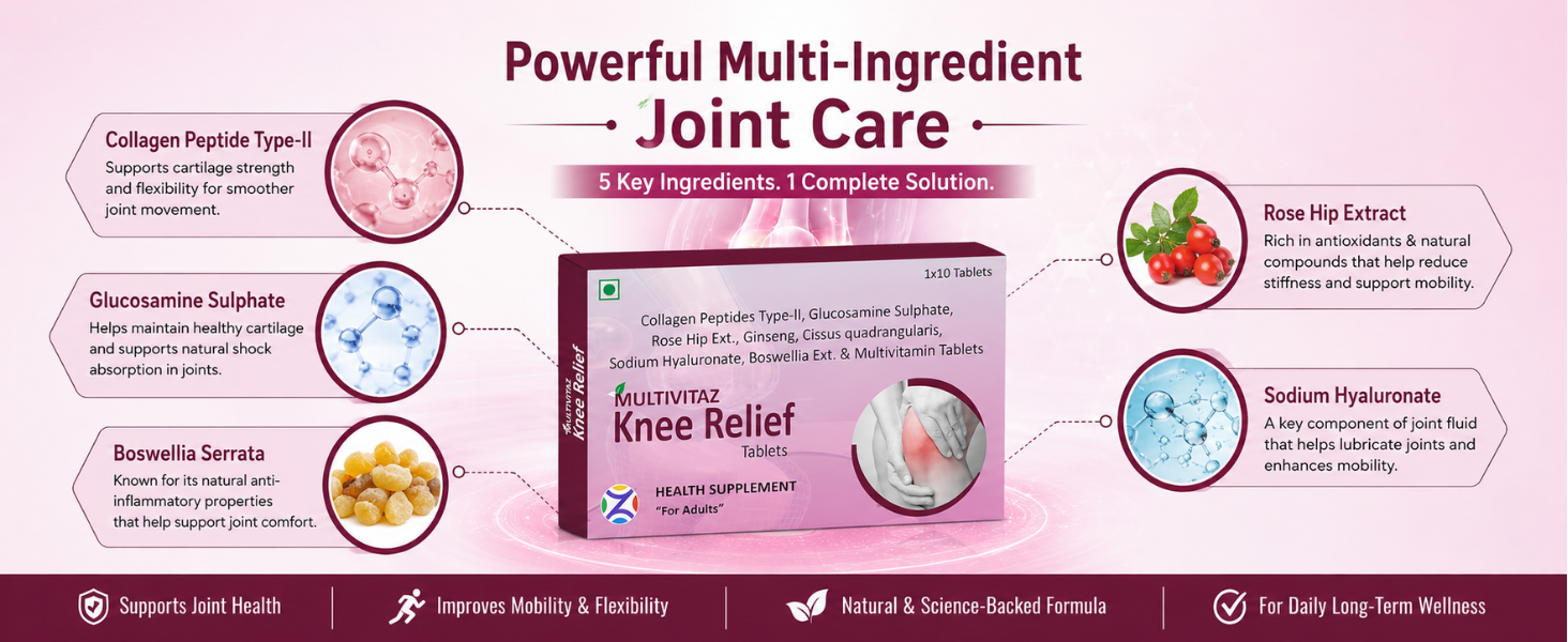 Advanced Joint Pain Support Supplement with Collagen Peptide Type-II, Glucosamine Sulphate, Boswellia Serrata & Rose Hip Extract | Mobility & Cartilage Support Supplement for Adults (30 Tablets)