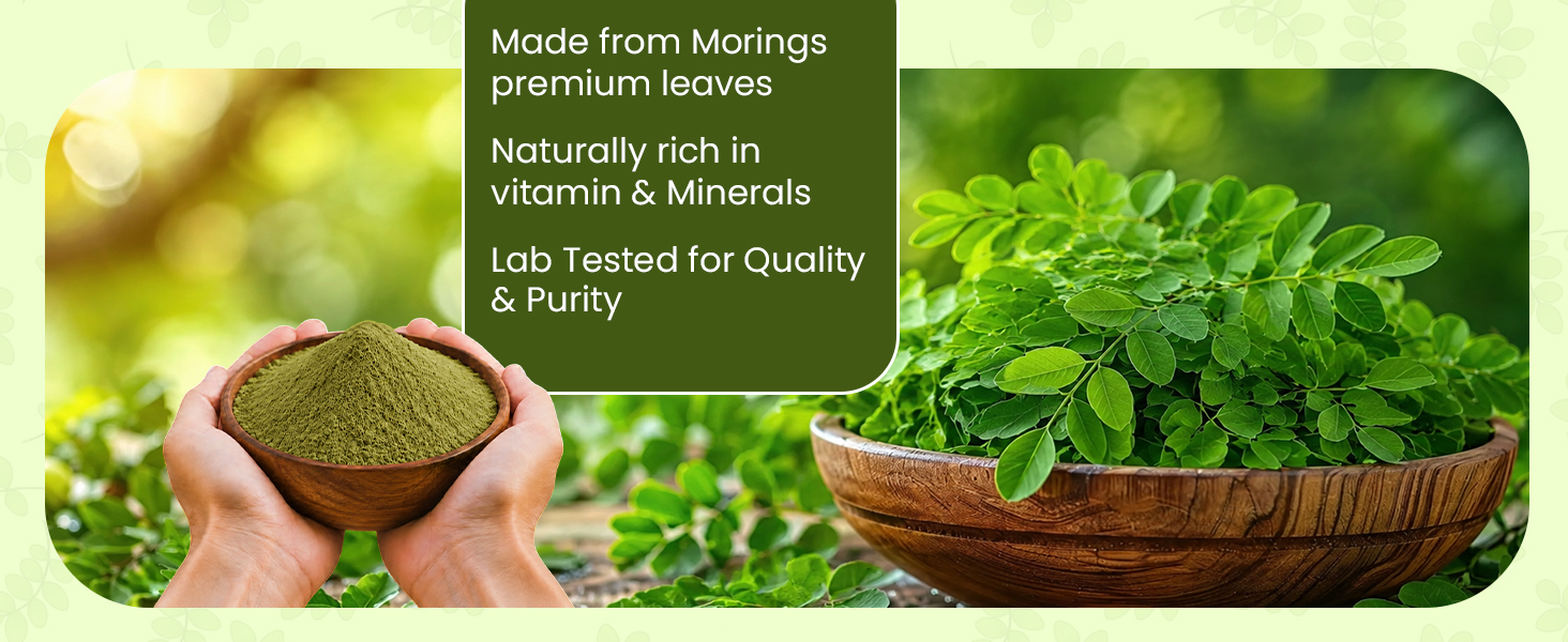 Organic Moringa Leaf Powder 1kg | Sahjan, Drumstick, Murungai Leaves | Ayurvedic Superfood for Energy, Immunity & Detox | Rich in Protein, Iron, Calcium, Vitamins | Natural & Lab Tested