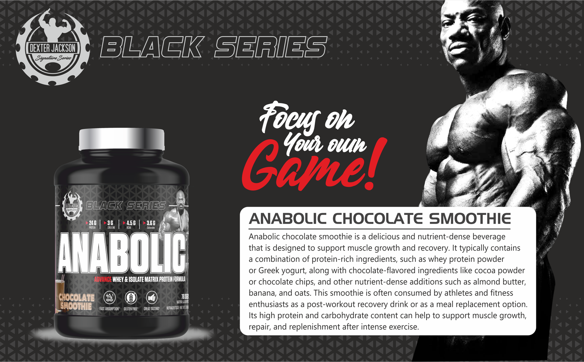 Dexter Jackson Black Series Anabolic Advance Whey & Isolate Matrix Protein Powder | Chocolate Smoothie Flavor | Gluten-Free | 76 Servings, 5 Lbs, 2268g