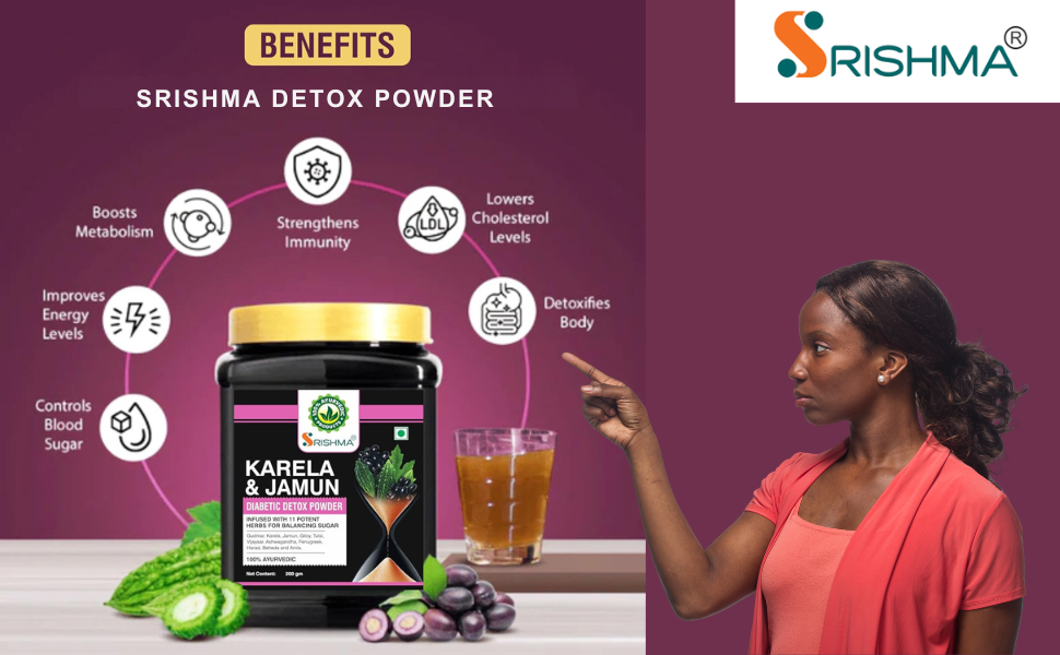 Karela, Jamun Diabetic Detox Powder | Infused with 11 Potent Herbs for Balancing Sugar | 100% Ayurvedic (200g)