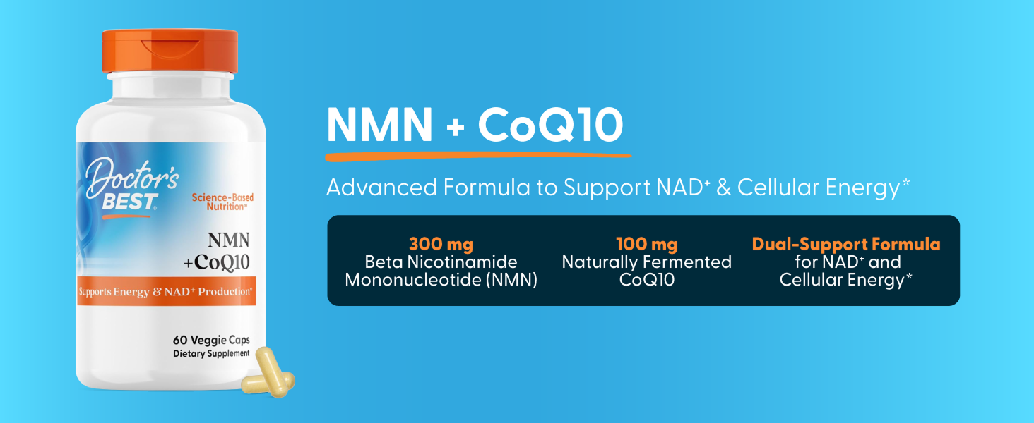 Doctor's Best NMN + CoQ10 Supplement, for Women & Men, Vegan, 60 Veg Caps