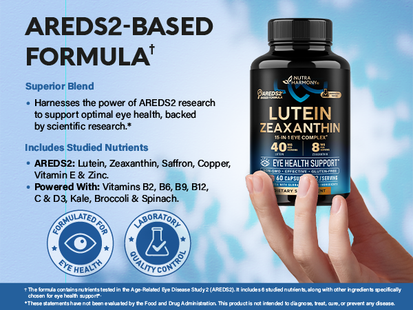Eye Vitamins - Lutein and Zeaxanthin Supplements - AREDS2 Based - 60 Caps