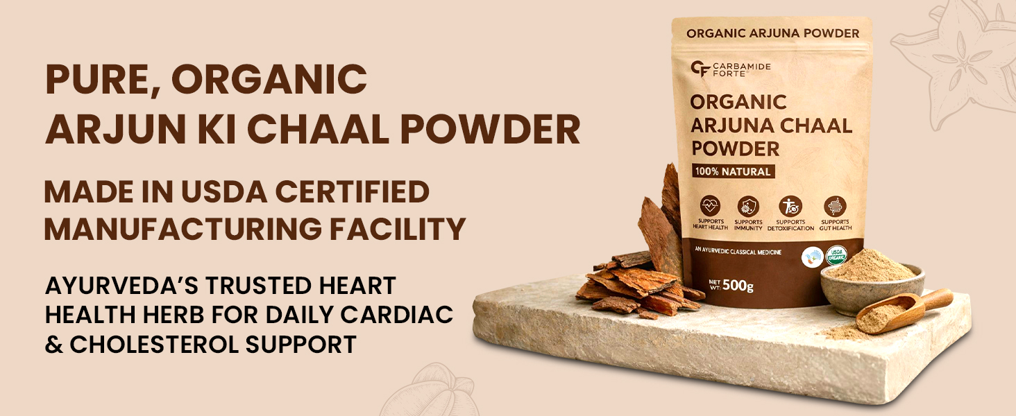 Carbamide Forte Arjun Ki Chaal Powder - 500g | Arjun Chaal Organic Powder From Arjuna Bark To Support Heart Health & Promote Good Cholesterol