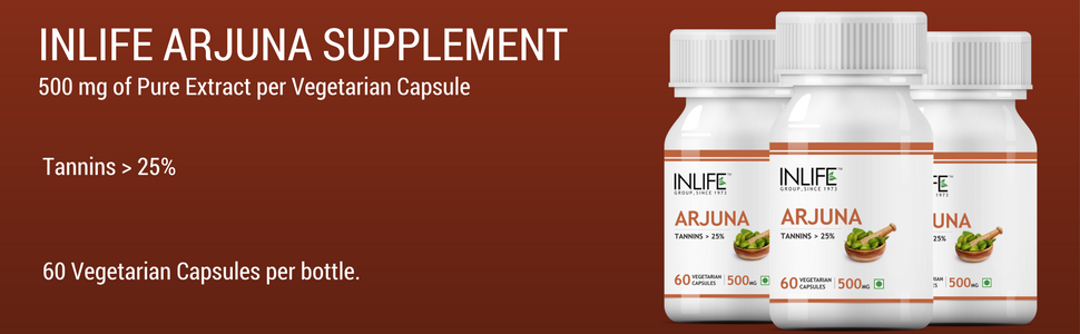 INLIFE Arjuna Extract 500mg, Heart & Cardiovascular Health, 60 Veg Capsules
