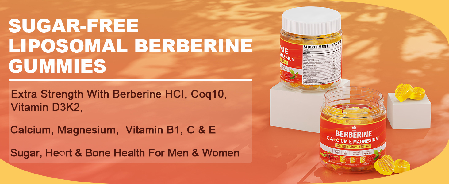 Berberine Gummies 1000mg for Women & Men, Liposomal + HCl, Sugar Free,2Pack