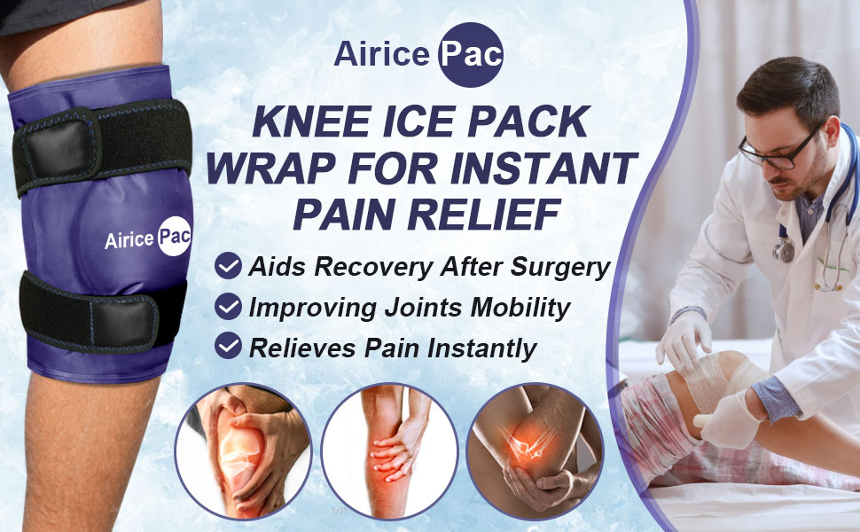 AiricePac Ice Pack for Knee Pain Relief, Reusable Gel Ice Wrap for Injuries, Swelling, Knee Replacement Surgery, Cold Compress Therapy for Arthritis, Meniscus Tear and ACL, Blue