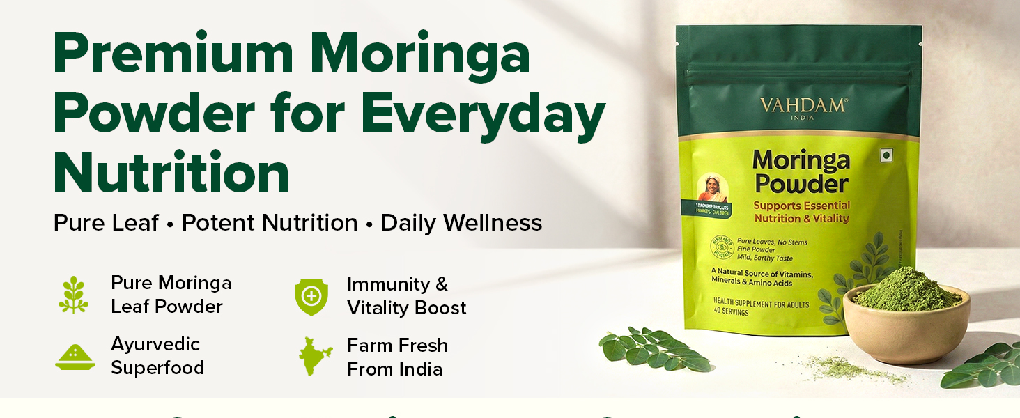 VAHDAM Moringa Powder 200g | Pure Leaves, No Stems | Natural Source of Vitamins, Minerals & Amino Acids | For Smoothies, Cooking & Daily Nutrition | Non-GMO | 80 Servings (Pack of 2)