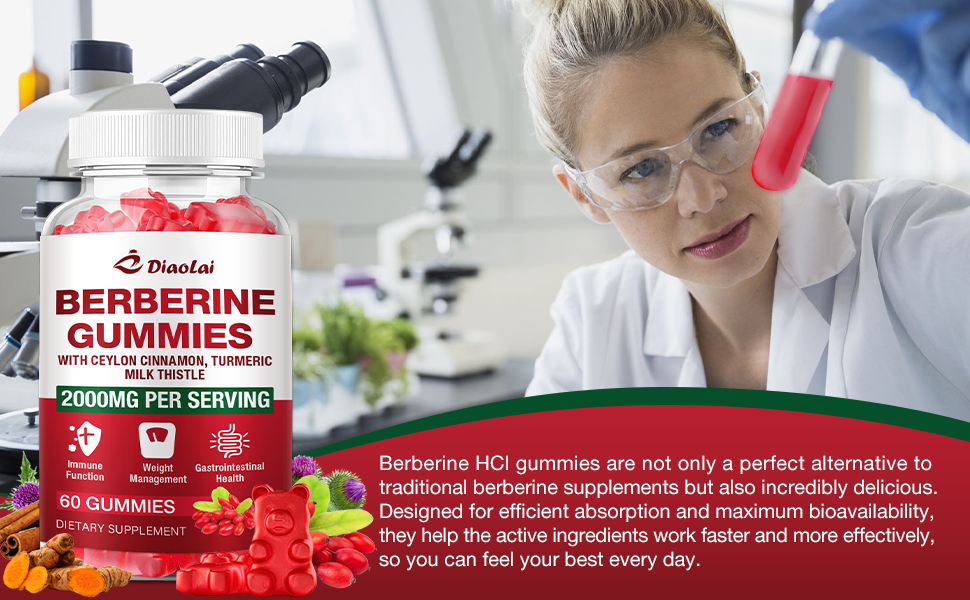 Berberine Gummies 2000mg - Natural Organic Berberine HCL Supplement - Vegan, Non-GMO, Gluten-Free - Delicious Raspberry Flavor - 120 Count
