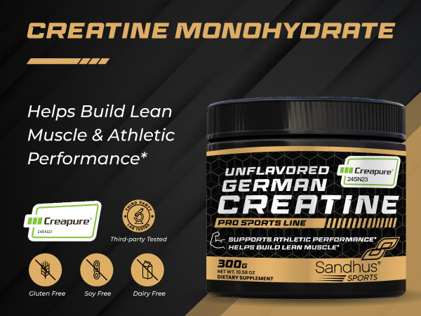 Sandhu's Creapure German Creatine Monohydrate Powder Supplements for Men & Women, Unflavored, 60 Servings (Pack of 1), 10.58 Oz, Sport Supplement Supports Lean Muscle Building